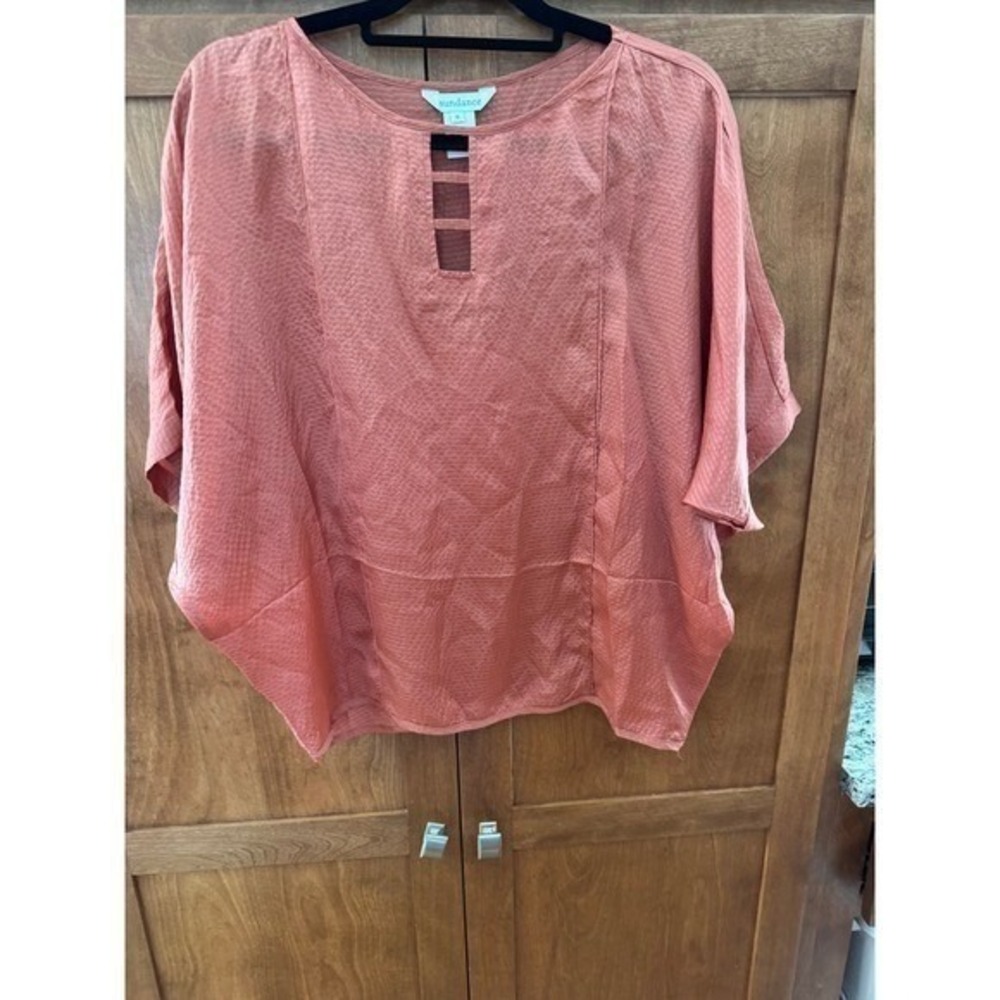 Sundance Silk Textured Dolman Sleeve Blouse Coral Terracota Small batwing sleeve